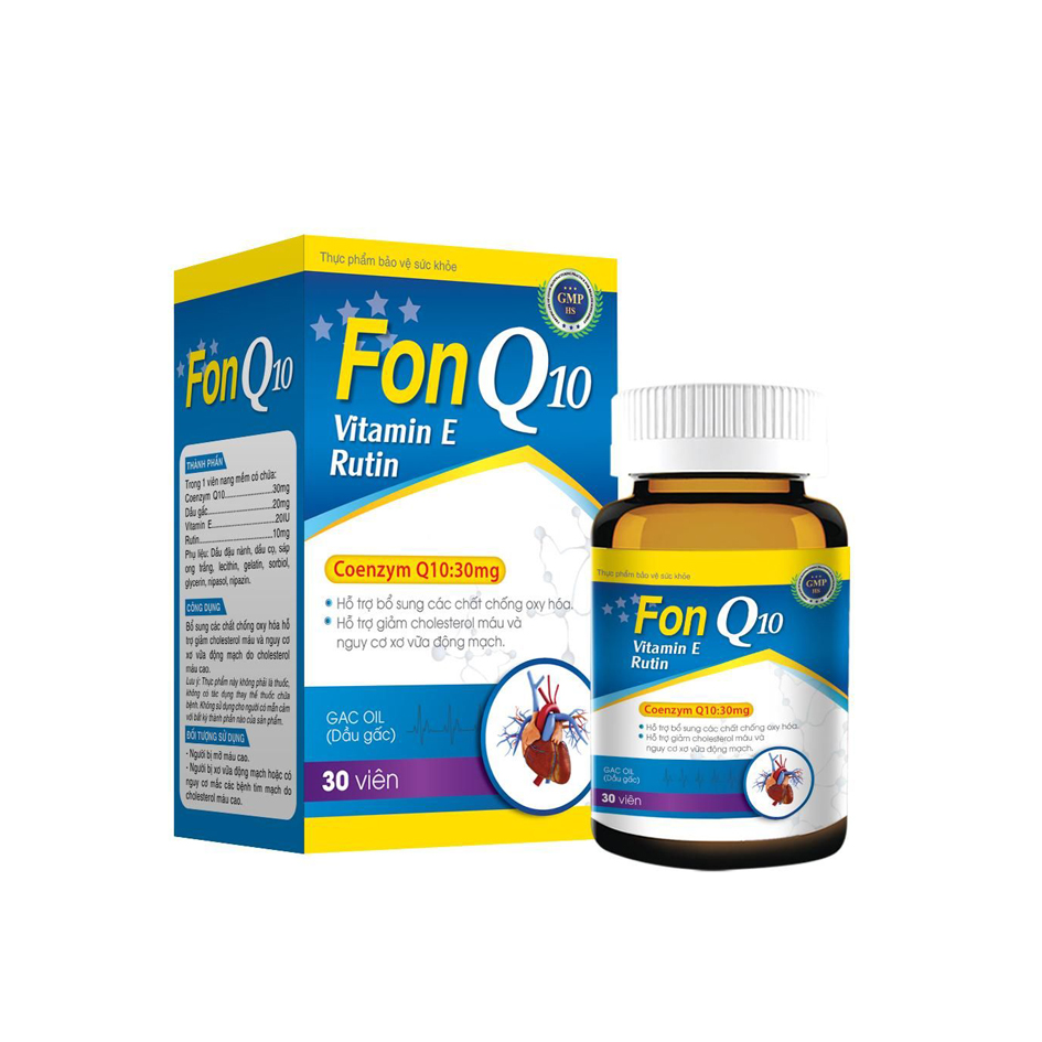 Fon Q10 - Bổ sung các chất chống oxy hóa, hỗ trợ giảm cholesterol máu và  nguy cơ xơ vữa động mạch do cholesterol máu cao. - Tủ thuốc thông minh